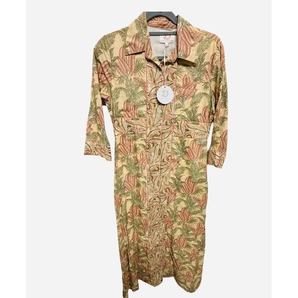 Victoria Dunn Button Down Midi Shirt Dress Peach Colored Floral Size Small NWT - Picture 1 of 6